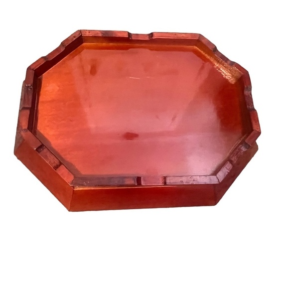 Set  Vintage‎ Asian Red Hand Carved Wooden Lacquerware Octagonal Decorative Tray - Picture 5 of 15